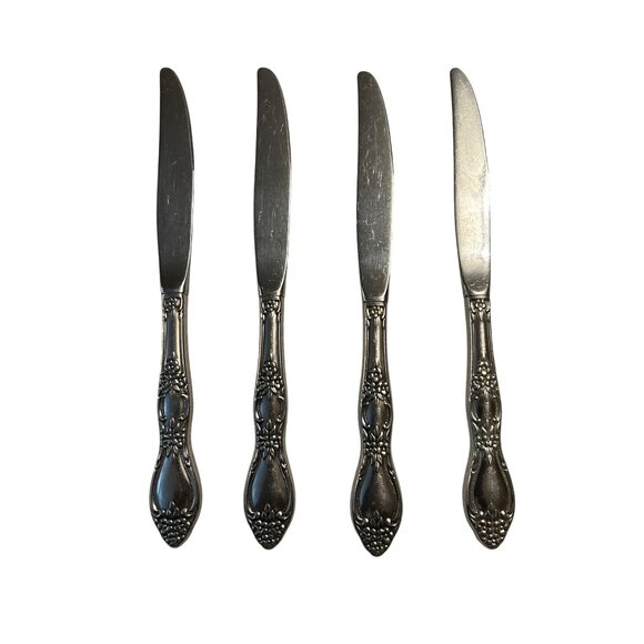 Oneida Silver Huntington Stainless Steel Butter Knives Set Of 4 Floral Glossy De - Picture 2 of 4